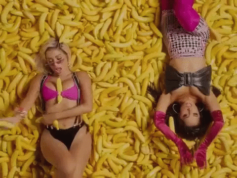 banana two gals swimming in GIF